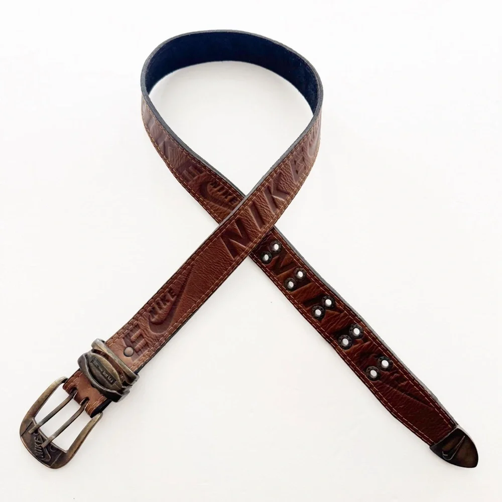 Vintage Nike Brown Leather Logo Belt - Picture 1 of 9